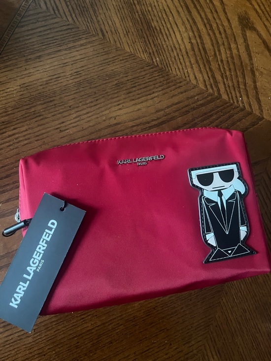 Karl Lagerfeld Maybelle Cosmetic Bag Red with Karl Character logo top zip - Picture 2 of 6